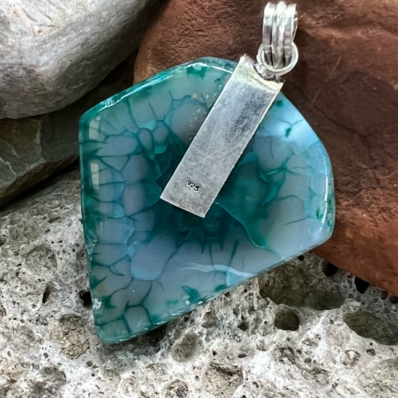 Genuine Dragon vein agate & moonstone pendant (A-1) - Picture 2 of 4